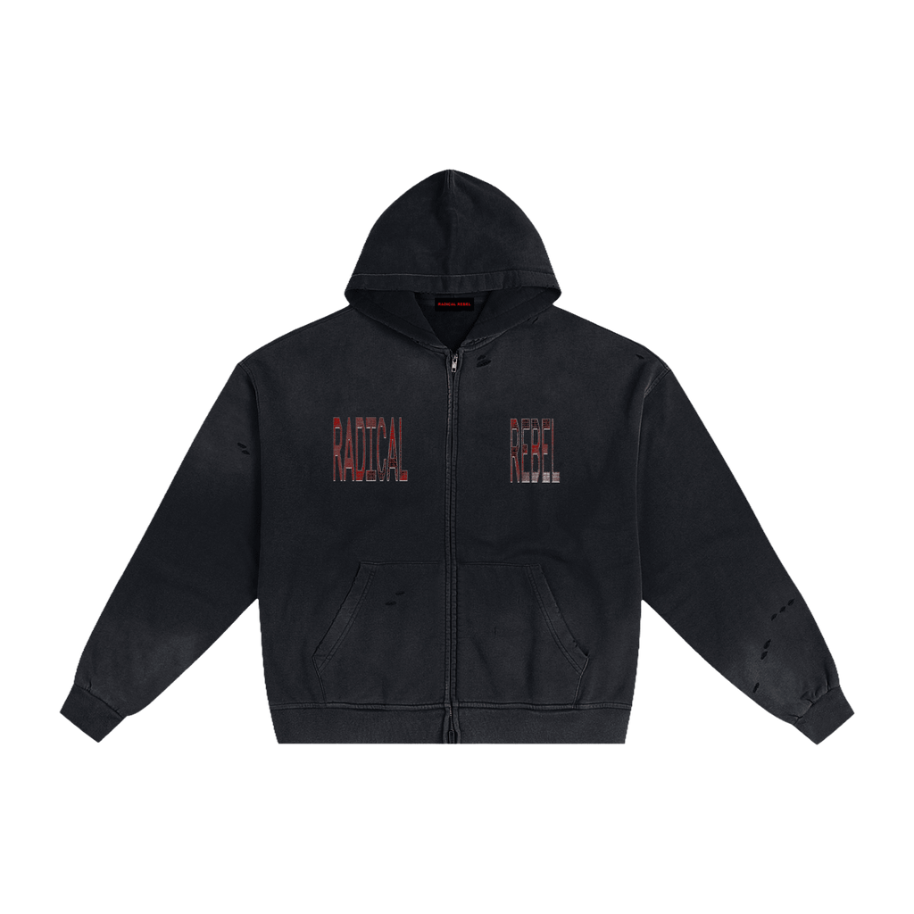 Radical | Red Gothic Print | Zip Hoodie - RADICAL REBEL